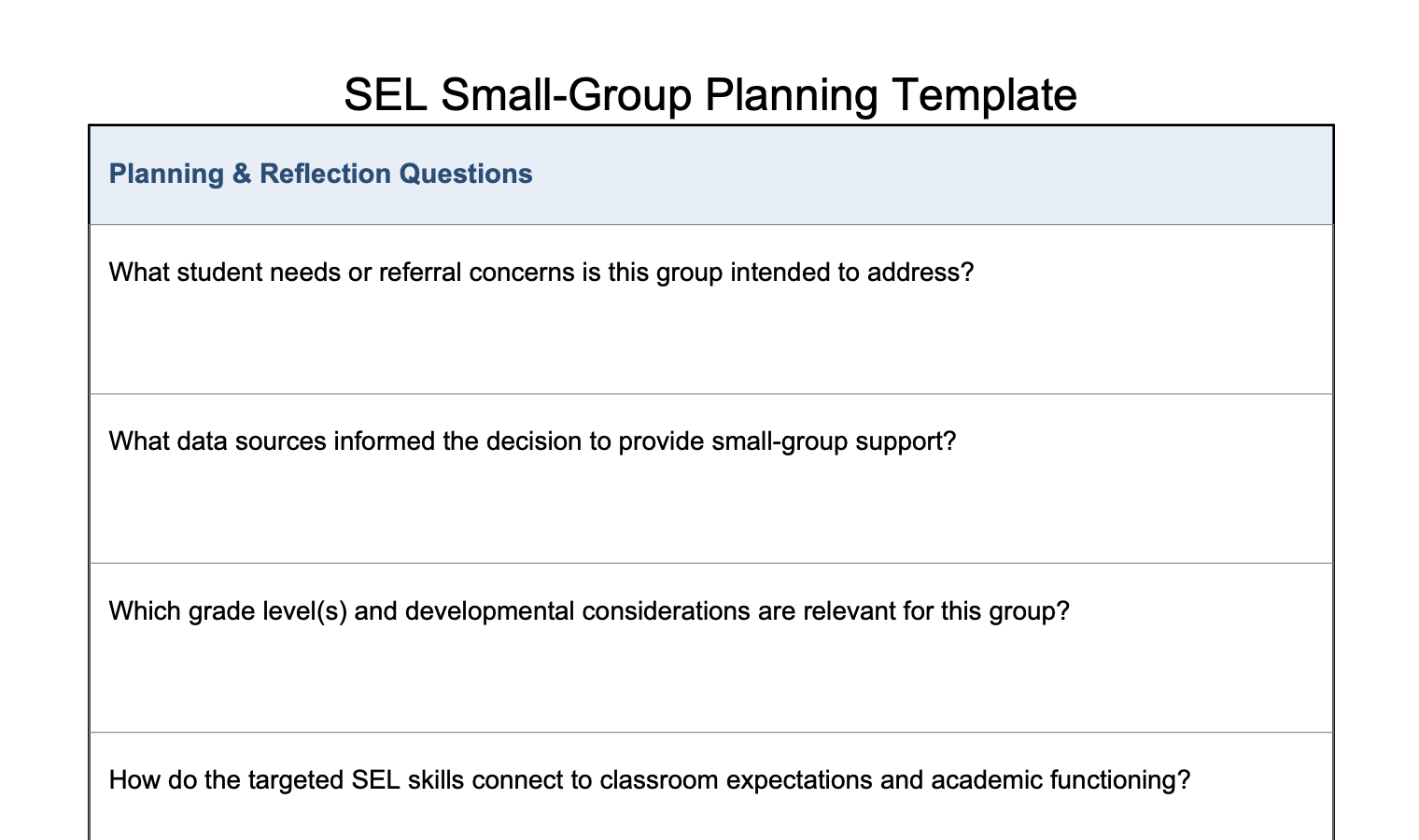 SEL Small-Group Planning Template
