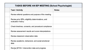 IEP Task List for School Psychologists
